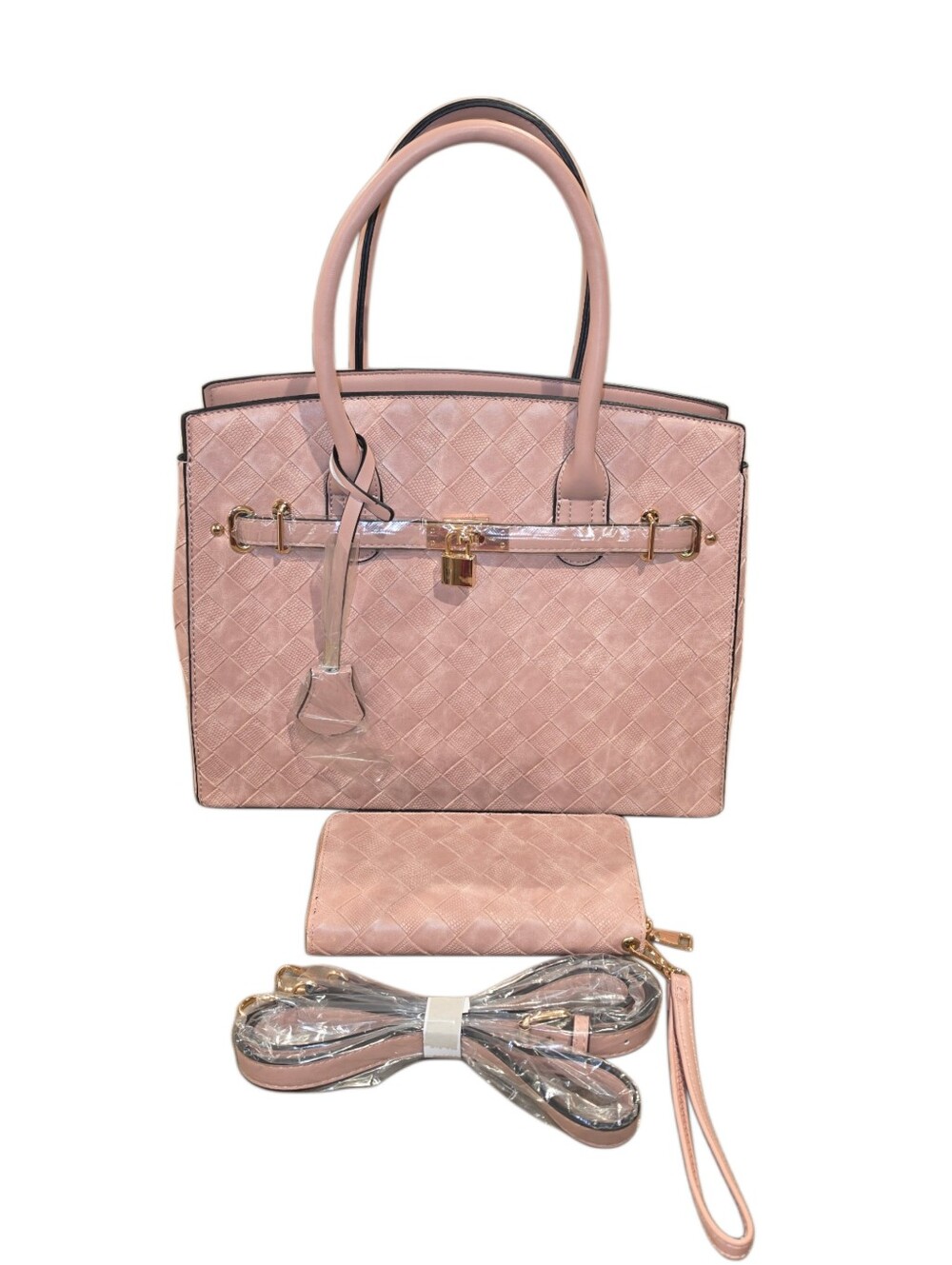 Brand New - Blush Pink Quilted Top-Handle Tote with Gold-toned Lock